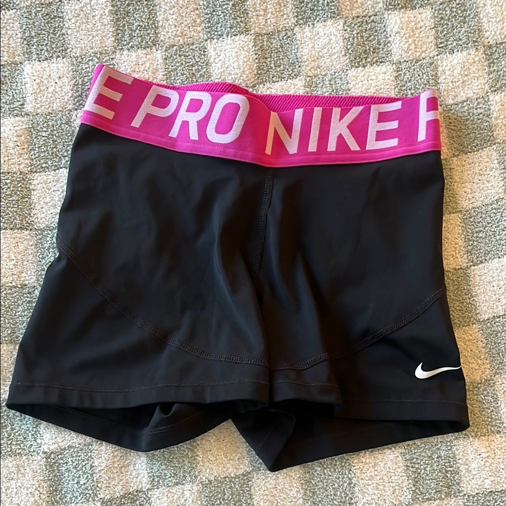 Nike Women's Black and Pink Pro Shorts
